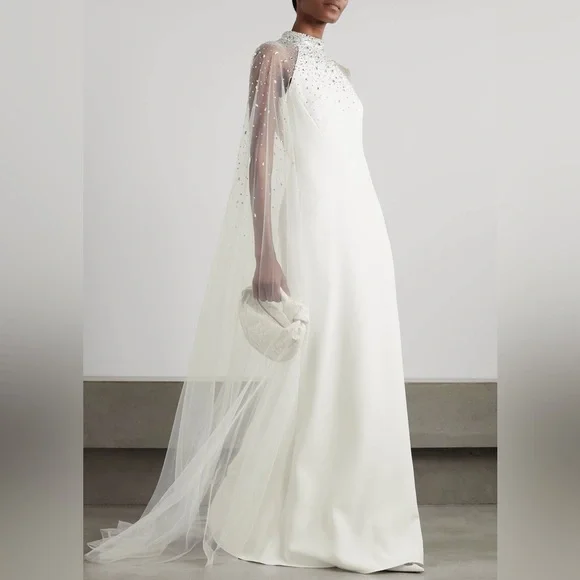 Jenny Packham Gilded Tulle Cape Gown Long Dress